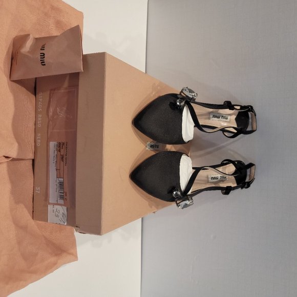 Miu Miu Black Satin & Crystal heels Sz 37 - Picture 2 of 6